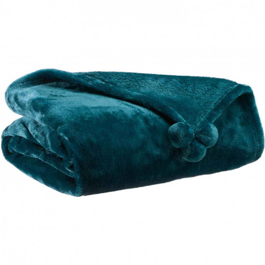 plaid-pompons-bleu-paon